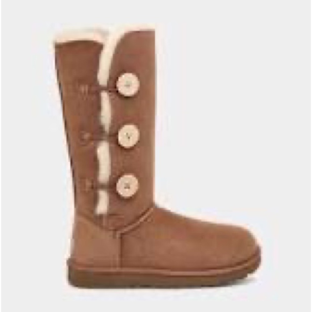 UGG Bailey Button Triplet II Tall Shearling-lined Boots Chestnut Size 7